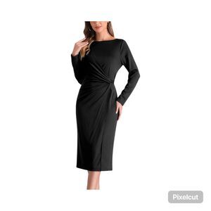 Allegra K Size Medium Women's Black Sheath Dress with Long Sleeves
